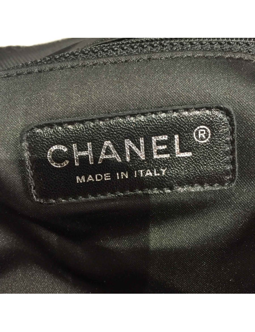 Sac cabas de plage CHANEL en toile écrue et noire