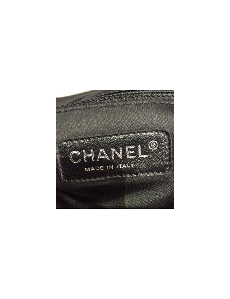 Sac cabas de plage CHANEL en toile écrue et noire