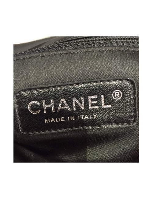 Sac cabas de plage CHANEL en toile écrue et noire