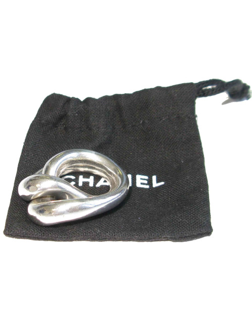  Bague CHANEL T50 double anneau en argent massif