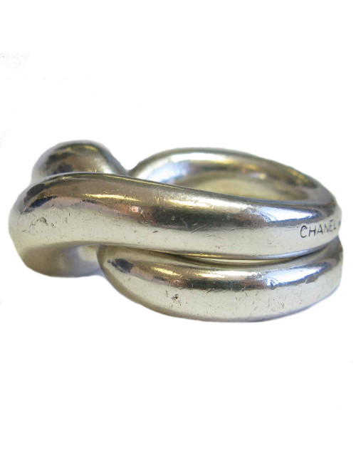  Bague CHANEL T50 double anneau en argent massif
