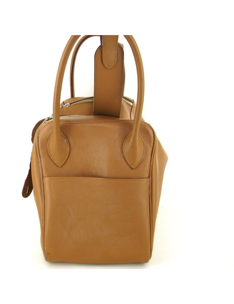 Sac HERMES lindy en cuir d'agneau couleur camel