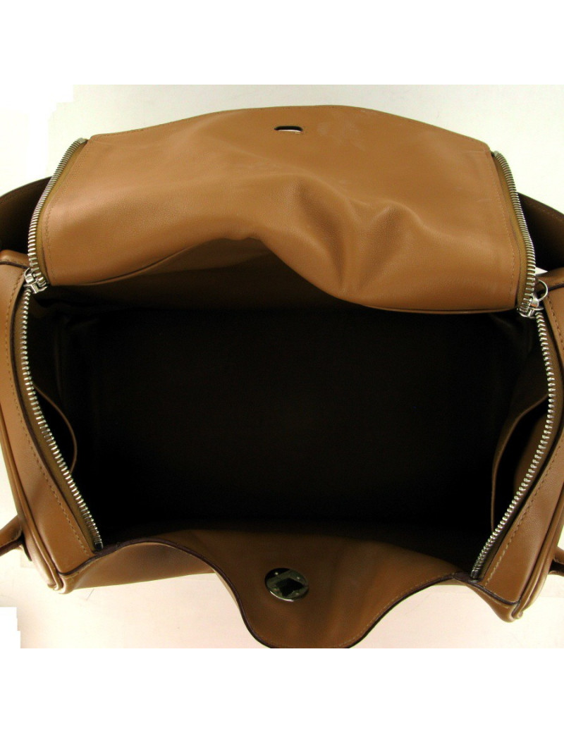 Sac HERMES lindy en cuir d'agneau couleur camel