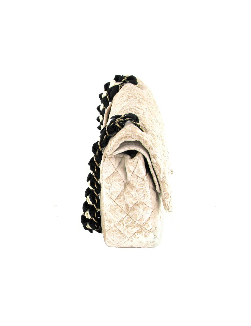 Sac CHANEL série limitée timeless en velours beige brodé de fils dorés