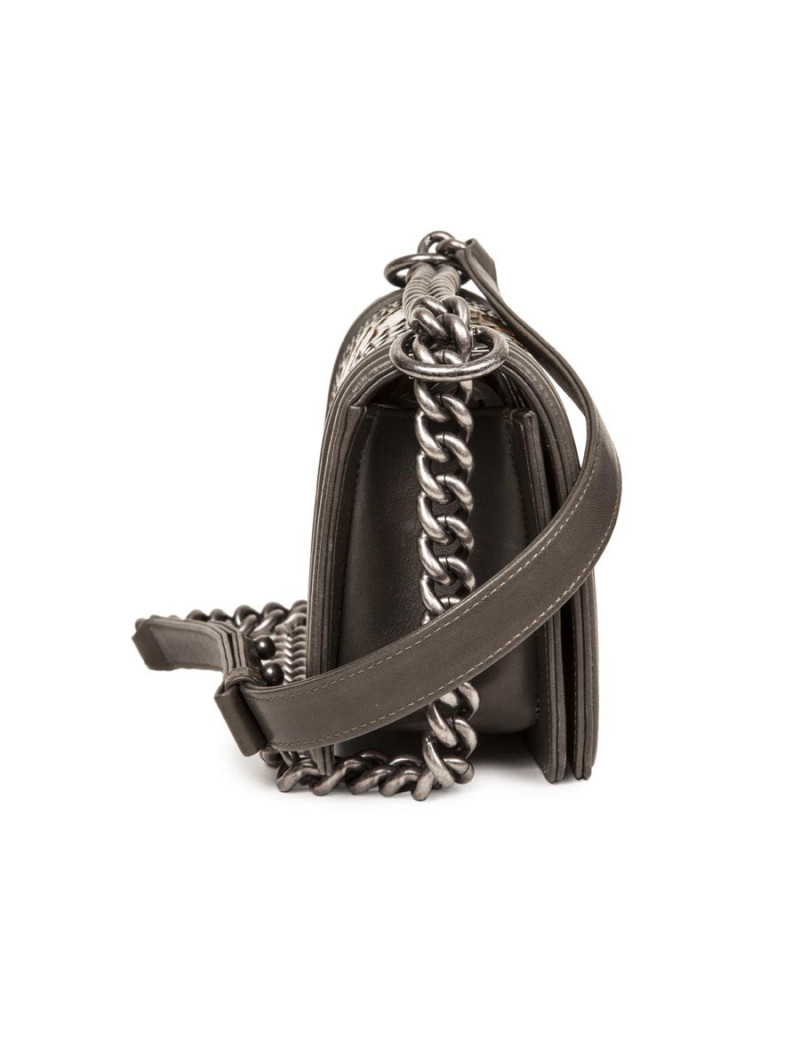 Sac  "Boy" CHANEL en cuir et python vert et or