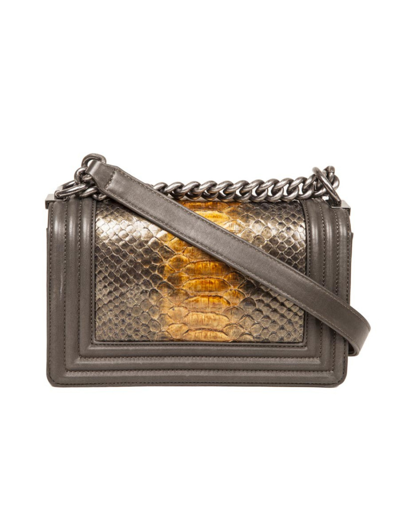 Chanel Boy bag in kaki leather and python 