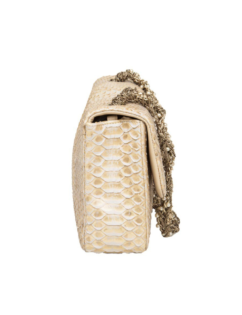 Sac CHANEL  python beige doré et perles
