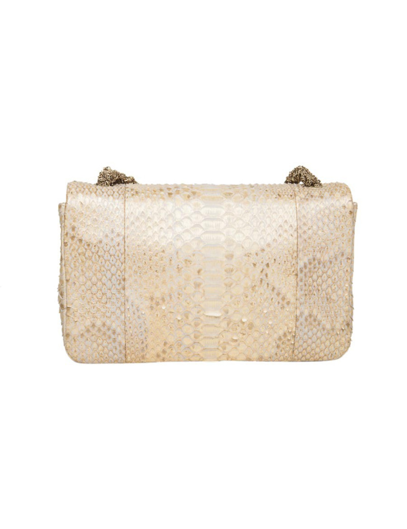 Sac CHANEL  python beige doré et perles