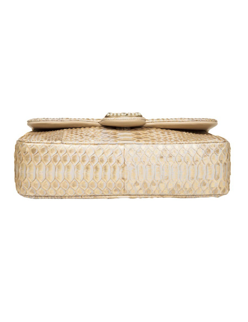 Sac CHANEL  python beige doré et perles