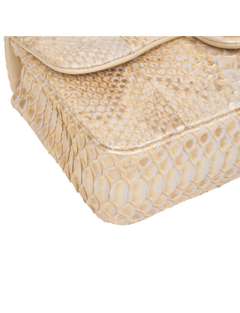 Sac CHANEL  python beige doré et perles