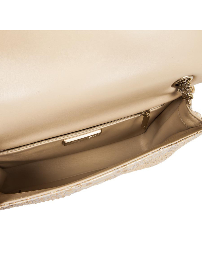 Sac CHANEL  python beige doré et perles