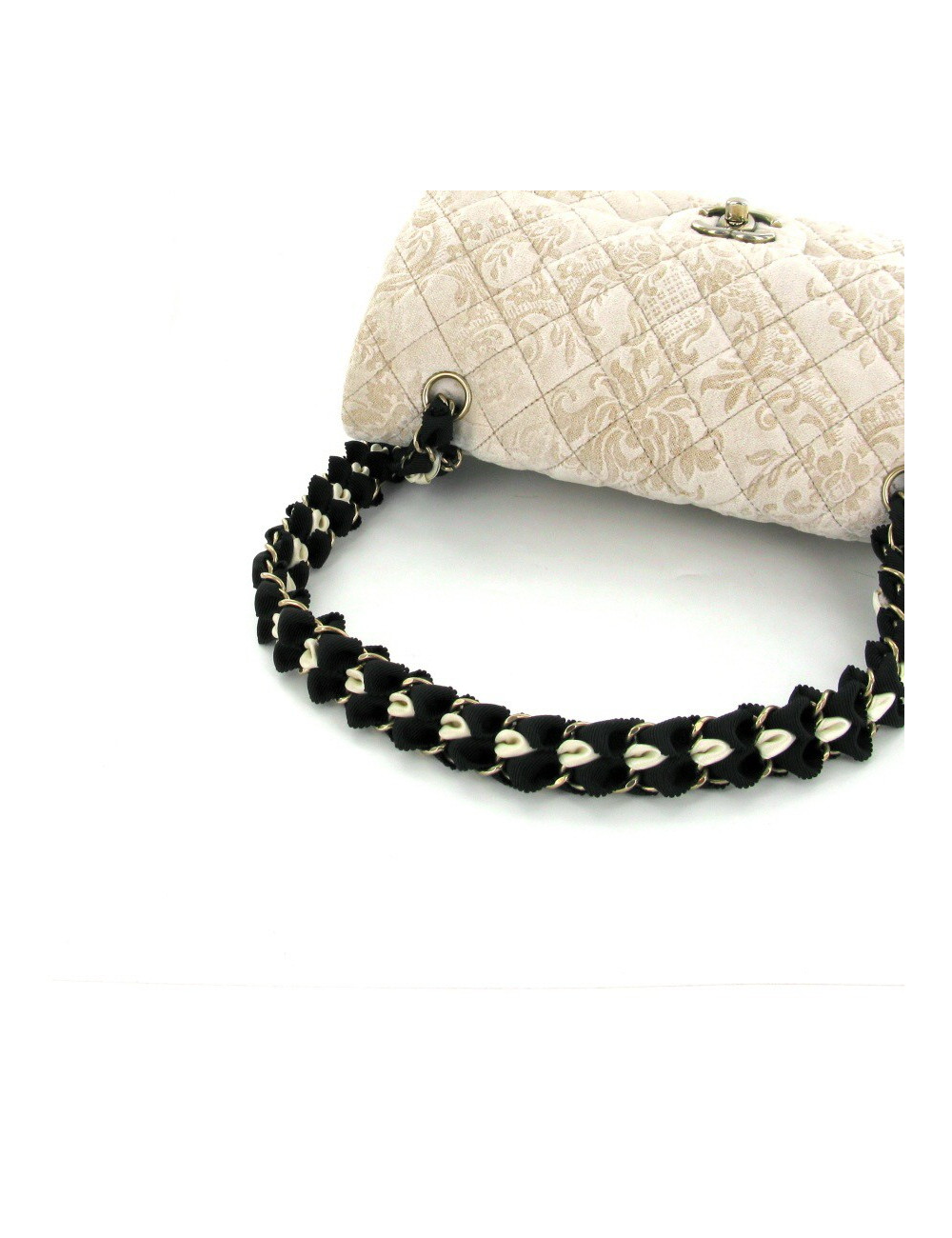 Sac CHANEL série limitée timeless en velours beige brodé de fils dorés