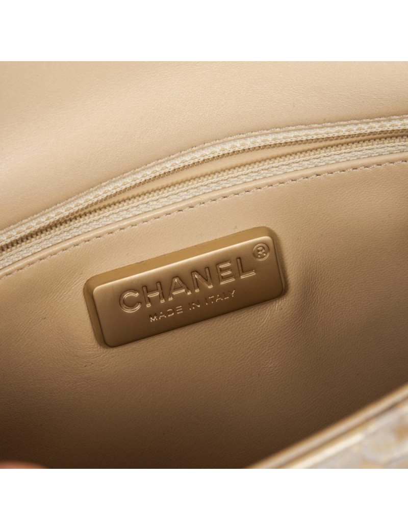 Sac CHANEL  python beige doré et perles