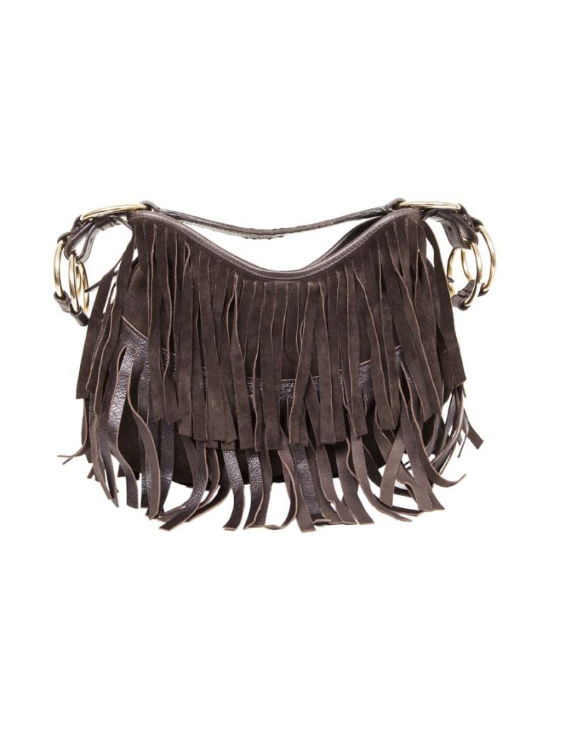 Sac YSL SAINT LAURENT en veau velours marron à franges