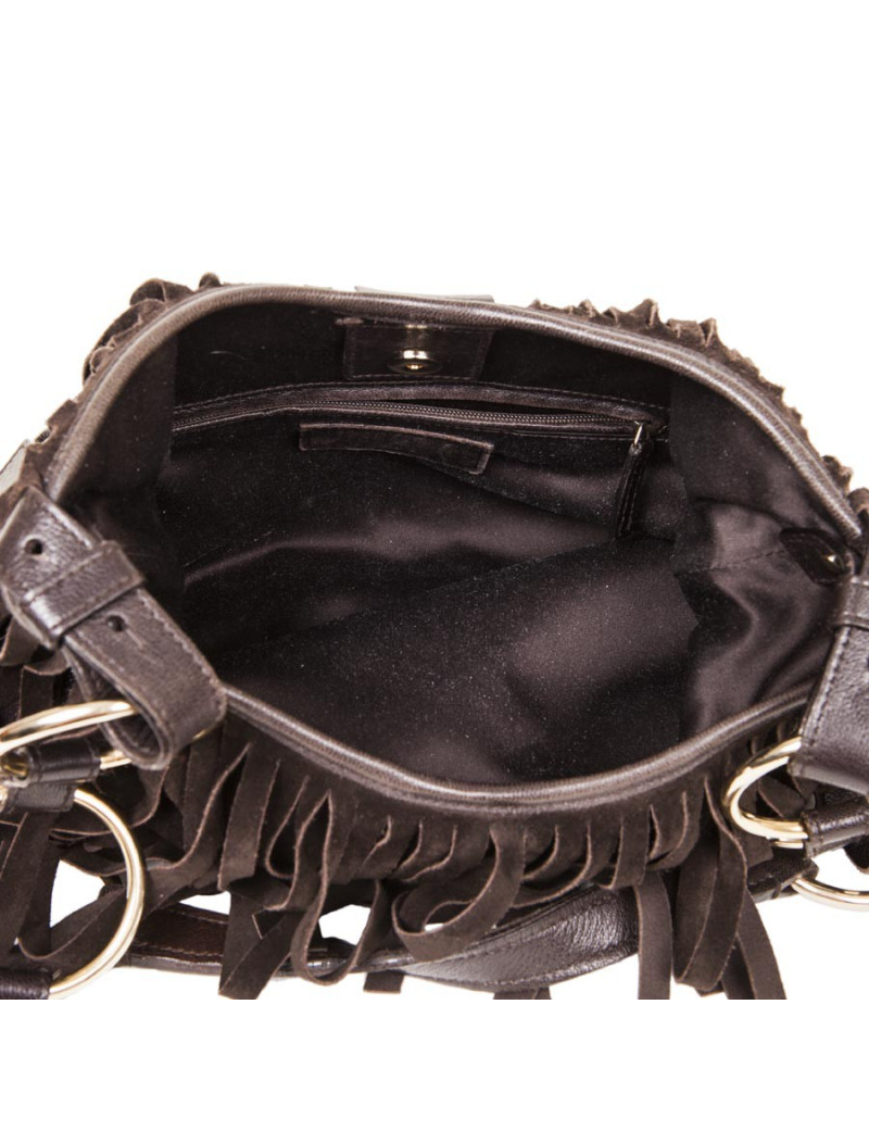 Sac YSL SAINT LAURENT en veau velours marron à franges