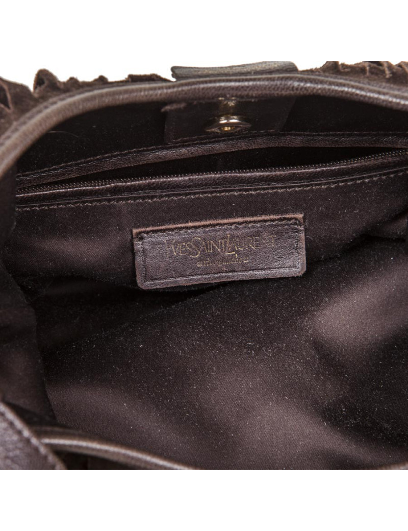 Sac YSL SAINT LAURENT en veau velours marron à franges