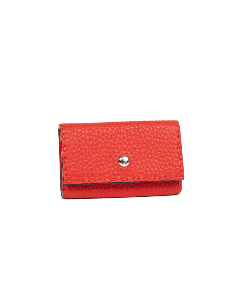 Porte clefs FENDI cuir grainé rouge 