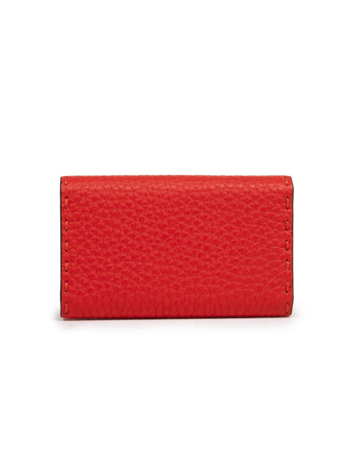 FENDI key holder in red grained leather with saddle stitching