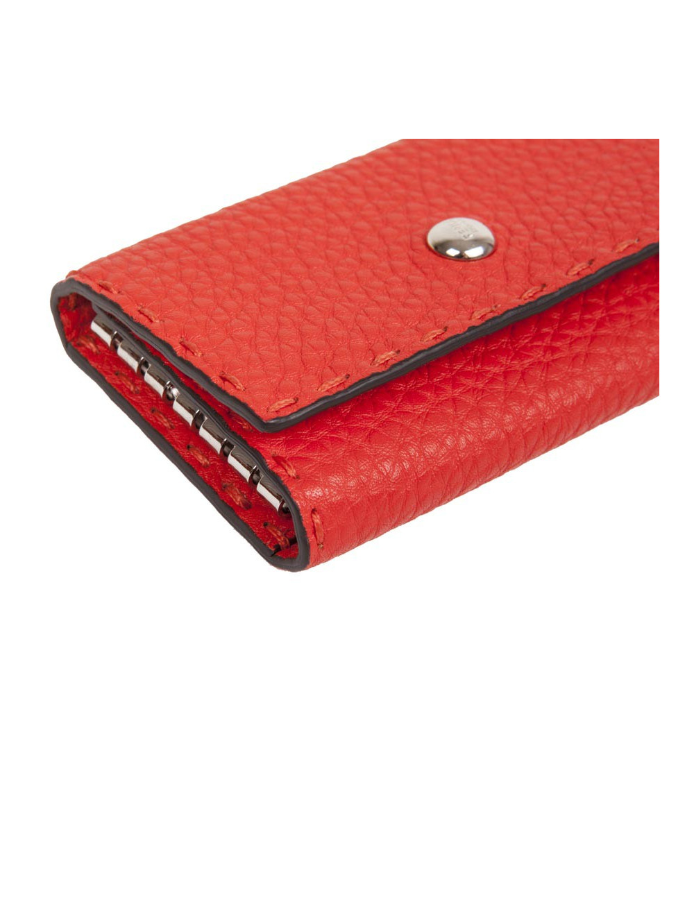 FENDI key holder in red grained leather with saddle stitching
