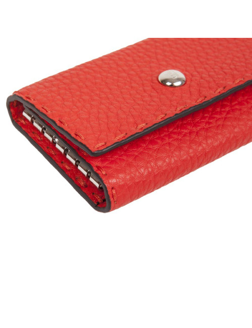 FENDI key holder in red grained leather with saddle stitching