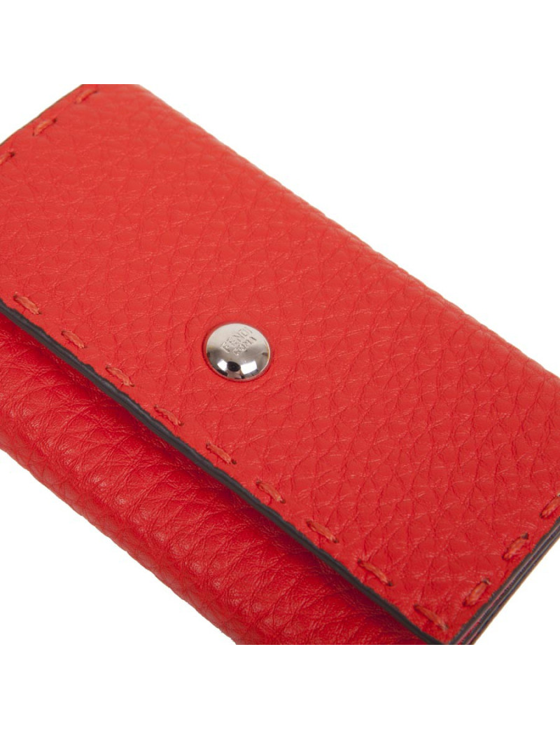 FENDI key holder in red grained leather with saddle stitching