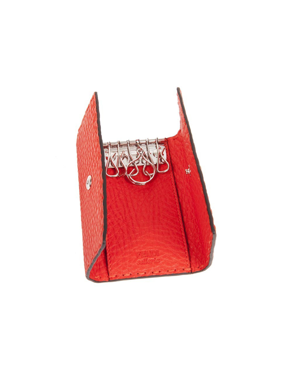 FENDI key holder in red grained leather with saddle stitching