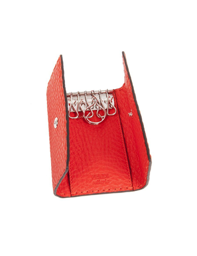 Porte clefs FENDI cuir grainé rouge 