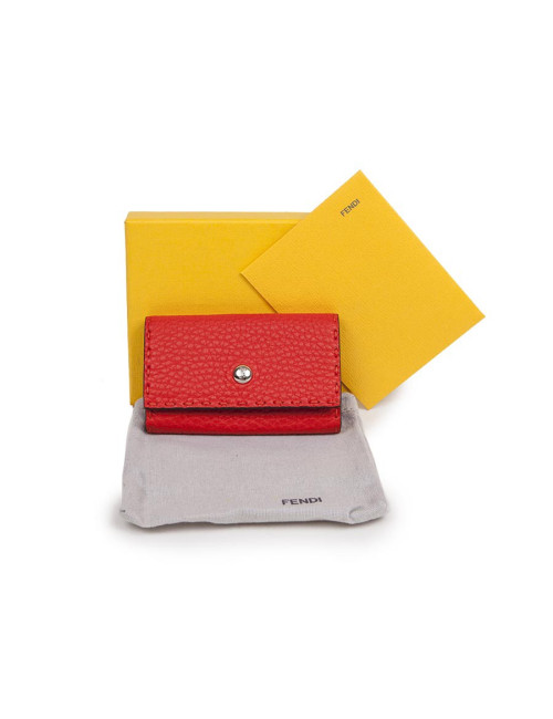 FENDI key holder in red grained leather with saddle stitching