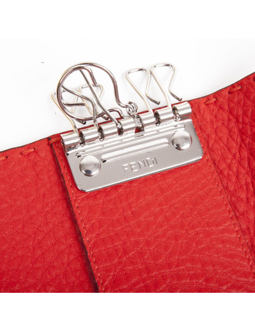 FENDI key holder in red grained leather with saddle stitching