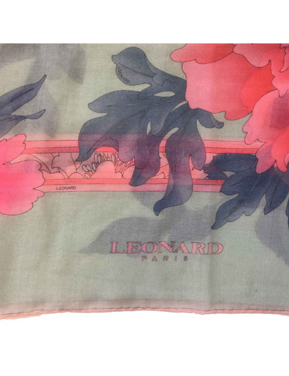 Etole LEONARD en cachemire et soie rose et bleu céladon