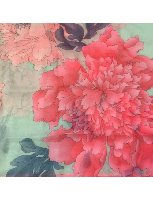 Etole LEONARD en cachemire et soie rose et bleu céladon