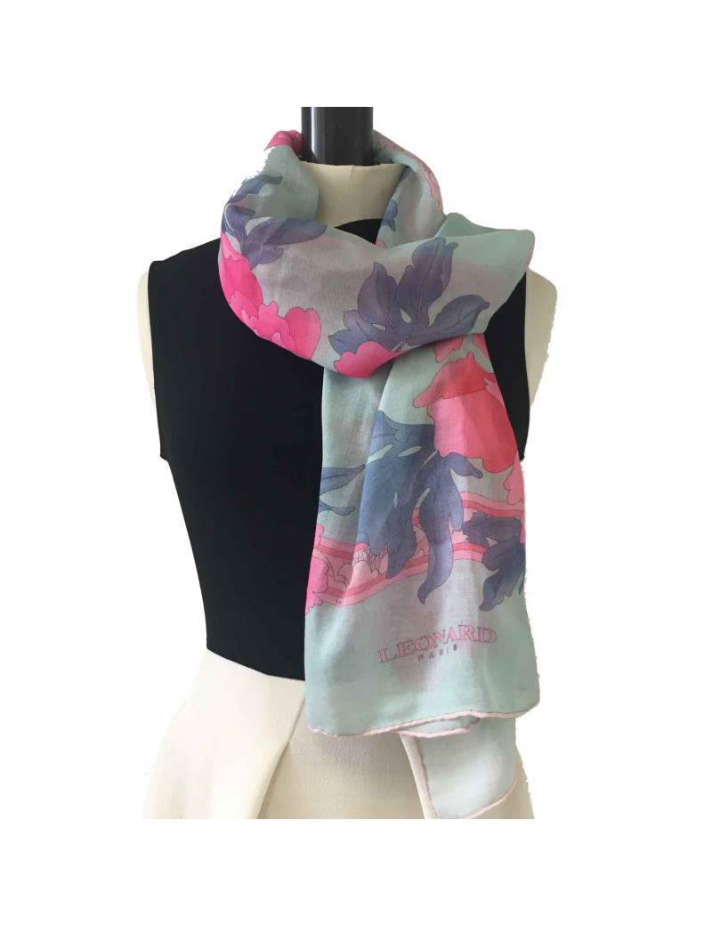 Etole LEONARD en cachemire et soie rose et bleu céladon