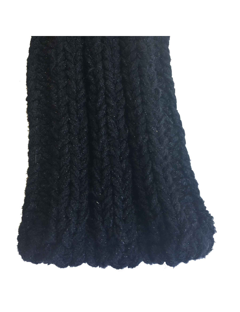 CHANEL Size 2 long knitted mittens in black cotton, cashmere and silk and silver threads 