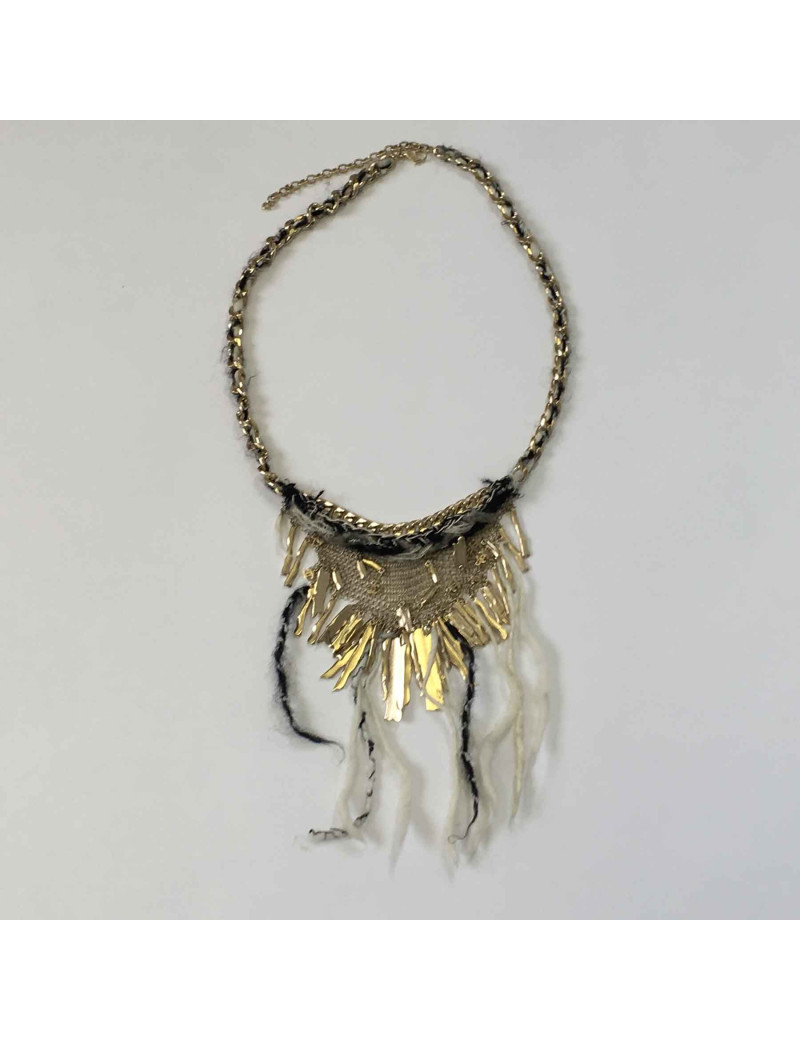 Ceinture CHANEL en cote de maille en métal doré et chutes de laine