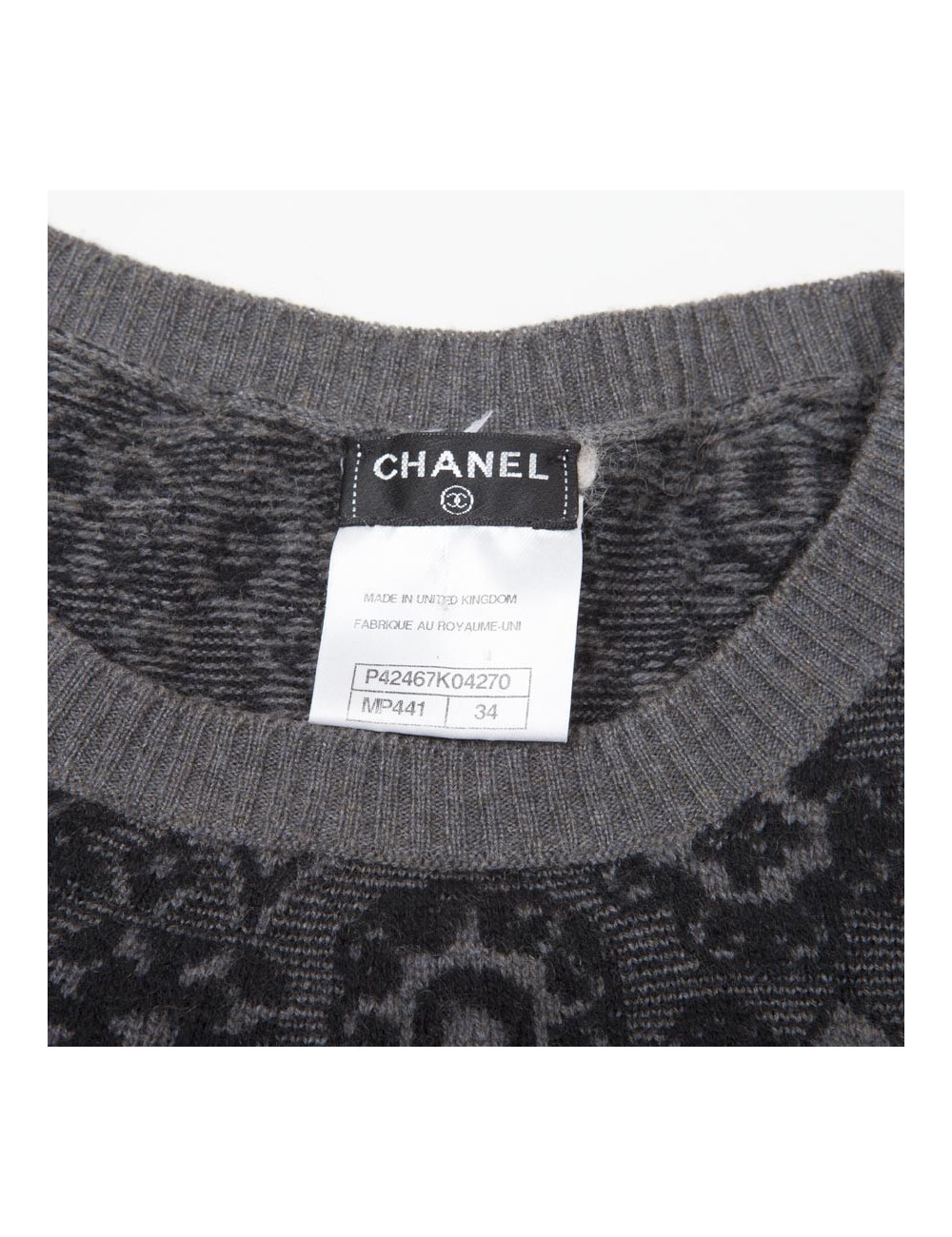 Pull CHANEL T 34 cachemire gris et noir