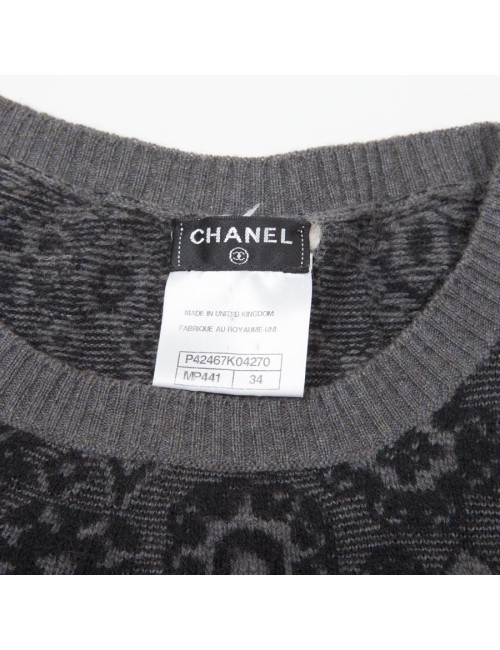 Pull CHANEL T 34 cachemire gris et noir