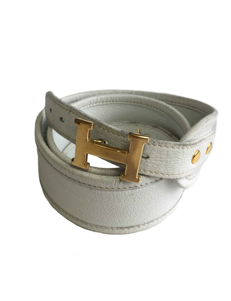 Ceinture HERMES en cuir blanc et boucle H vintage