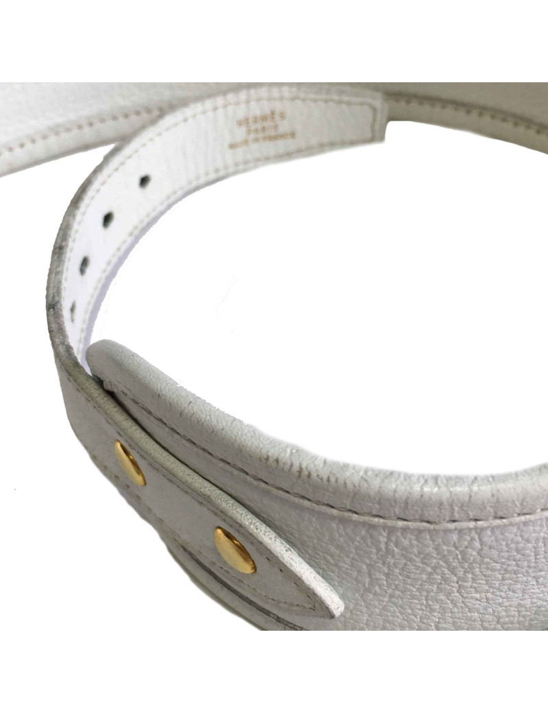 Ceinture HERMES en cuir blanc et boucle H vintage