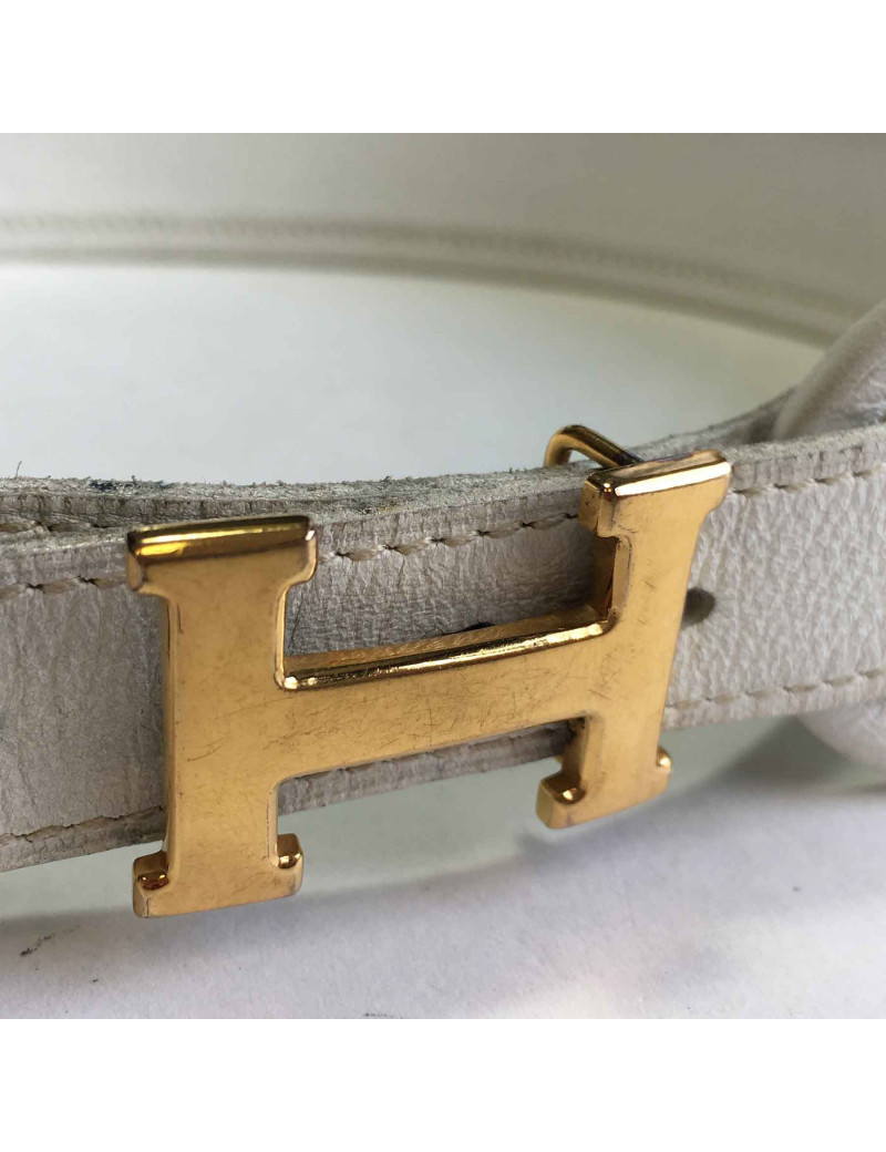 Ceinture HERMES en cuir blanc et boucle H vintage