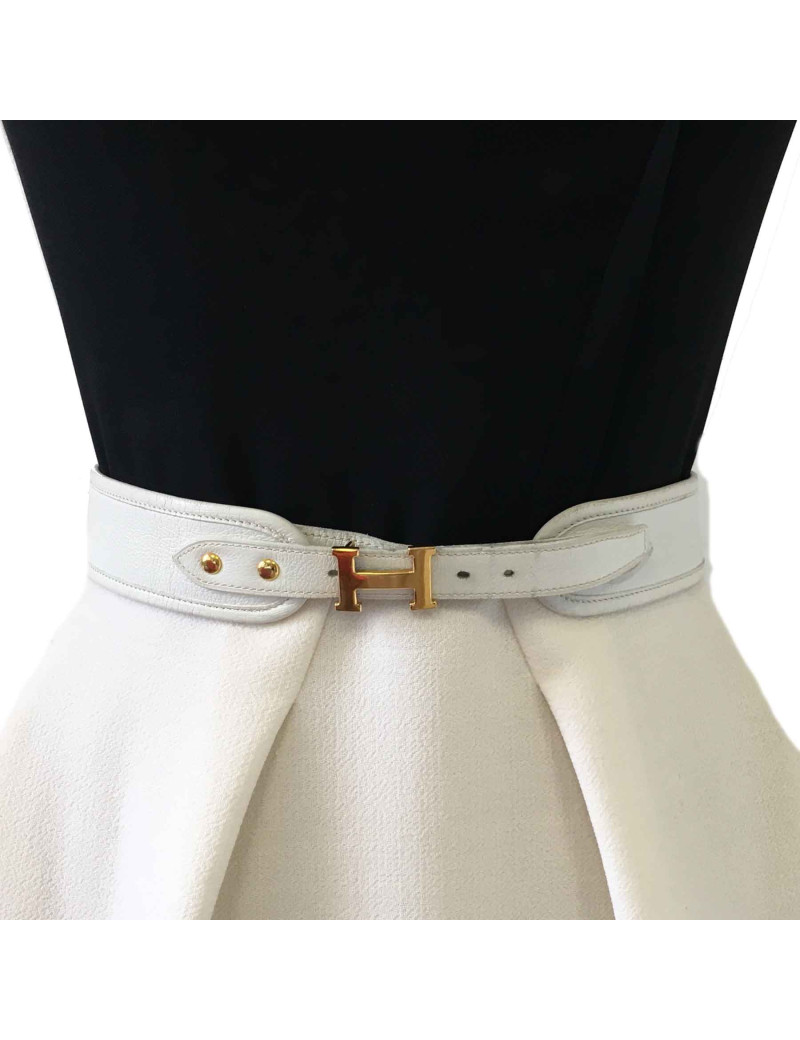 Ceinture HERMES en cuir blanc et boucle H vintage