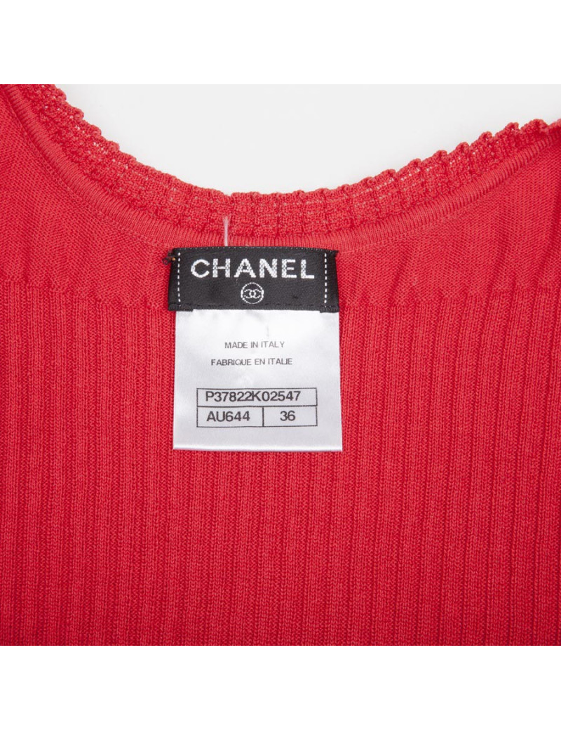 CHANEL tank top in red stretch cotton size 36FR