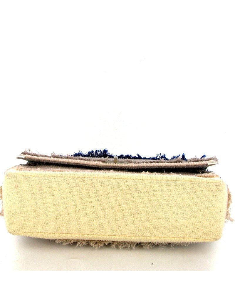 Sac CHANEL en tissu bleu-gris-beige fermoir 255