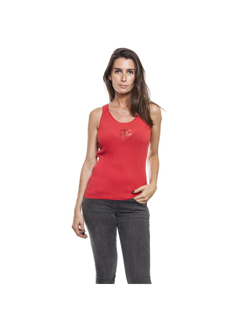 CHANEL tank top in red stretch cotton size 36FR