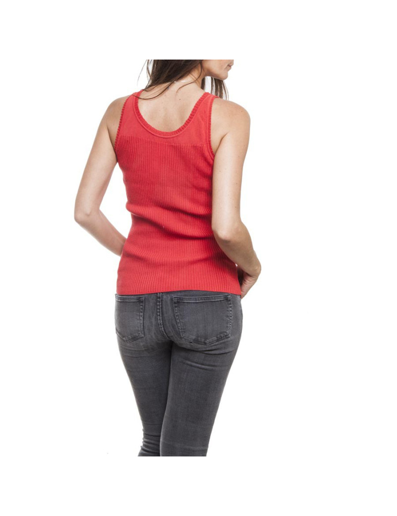 CHANEL tank top in red stretch cotton size 36FR