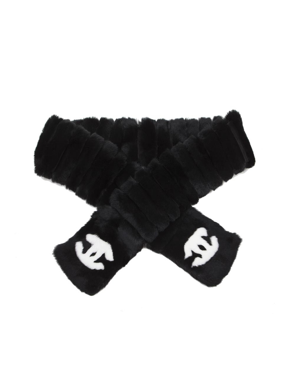 Echarpe CHANEL noire et CC blanc