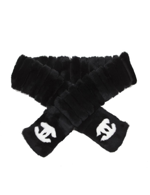 Echarpe CHANEL noire et CC blanc