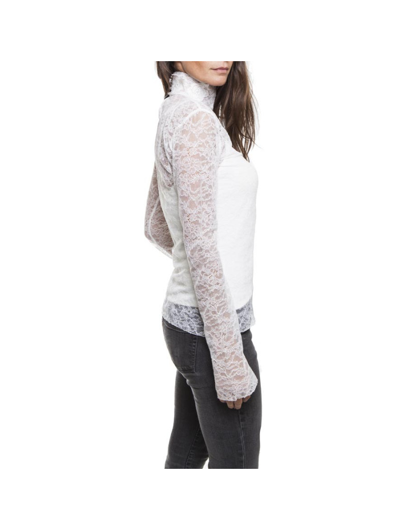 CHANEL T 42 blouse in off-white lace and its cotton caraco