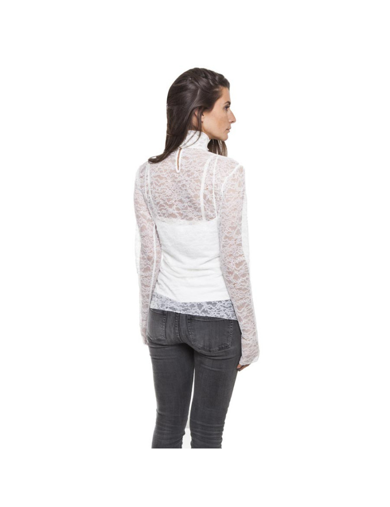 CHANEL T 42 blouse in off-white lace and its cotton caraco