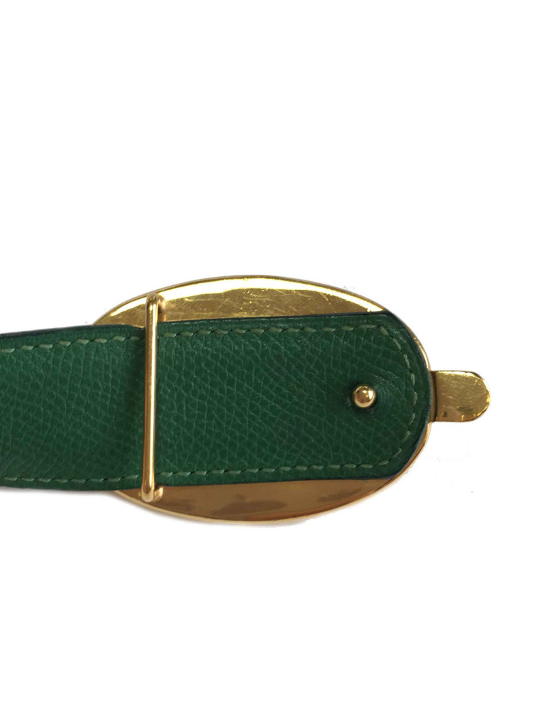 HERMES vintage reversible belt in green and navy blue leather size 70FR