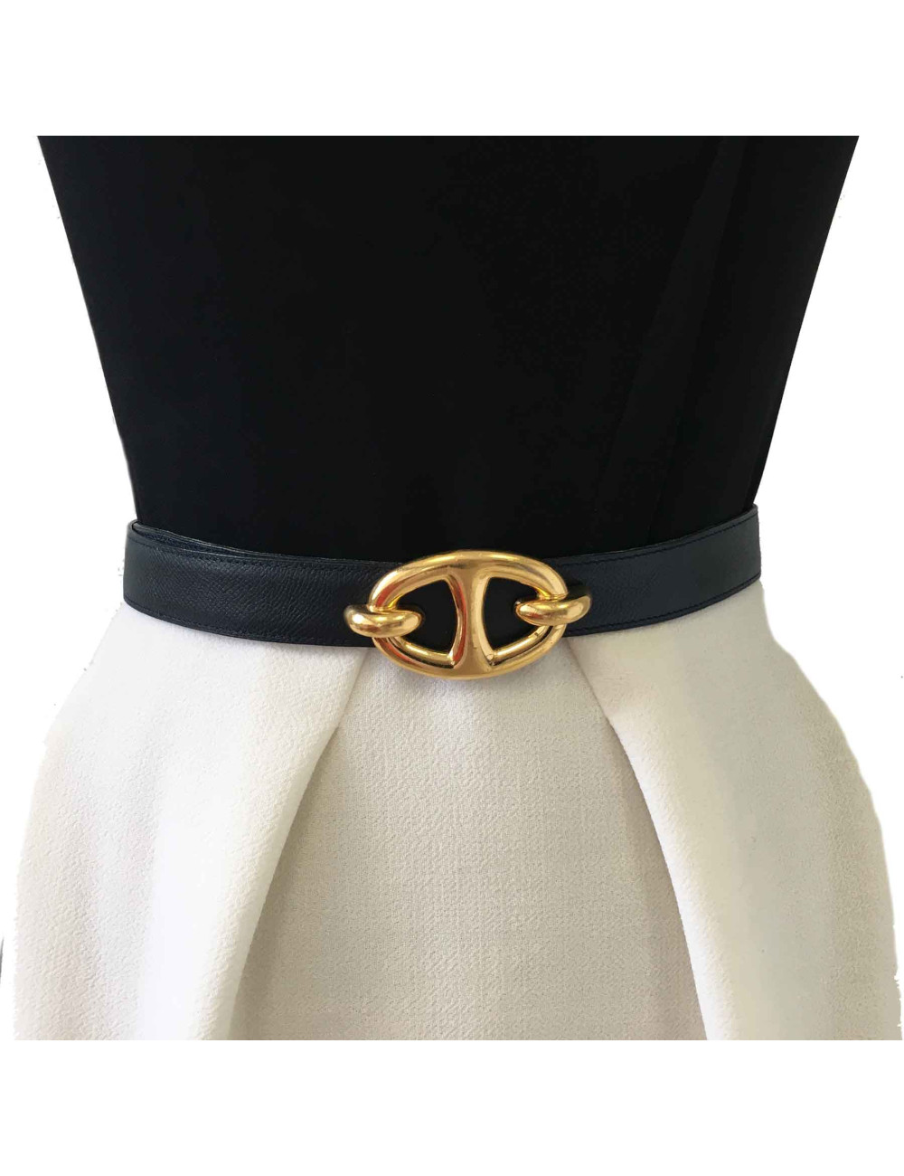 HERMES vintage reversible belt in green and navy blue leather size 70FR